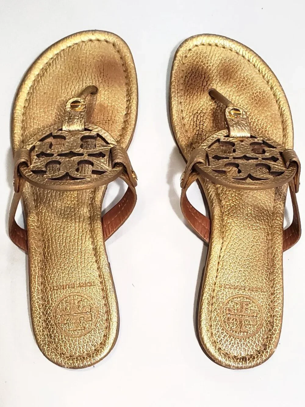 Tory Burch Miller Sandals Pebbled Gold 8.5